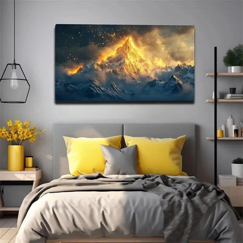Vividly Illuminated Mountain Wall Art Canvas Office Home Room Framed 120x60cm