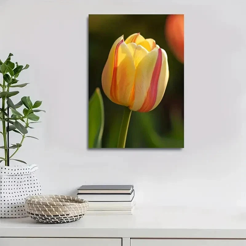 Beautiful Vibrant Tulip Colorful Flora Painting 40x60cm Metal Print Ready to Hang - Bella Home Decor
