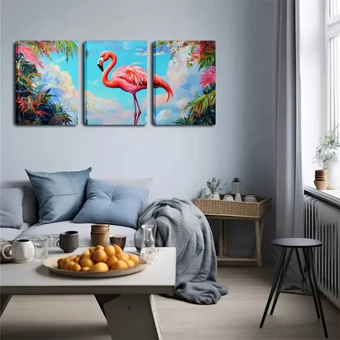 3pcs Soft Blue And Pink Sky Tropical Dream Style Wall Art Set Canvas Unframed - High Quality Print 100% Australian Made Wall Canvas
