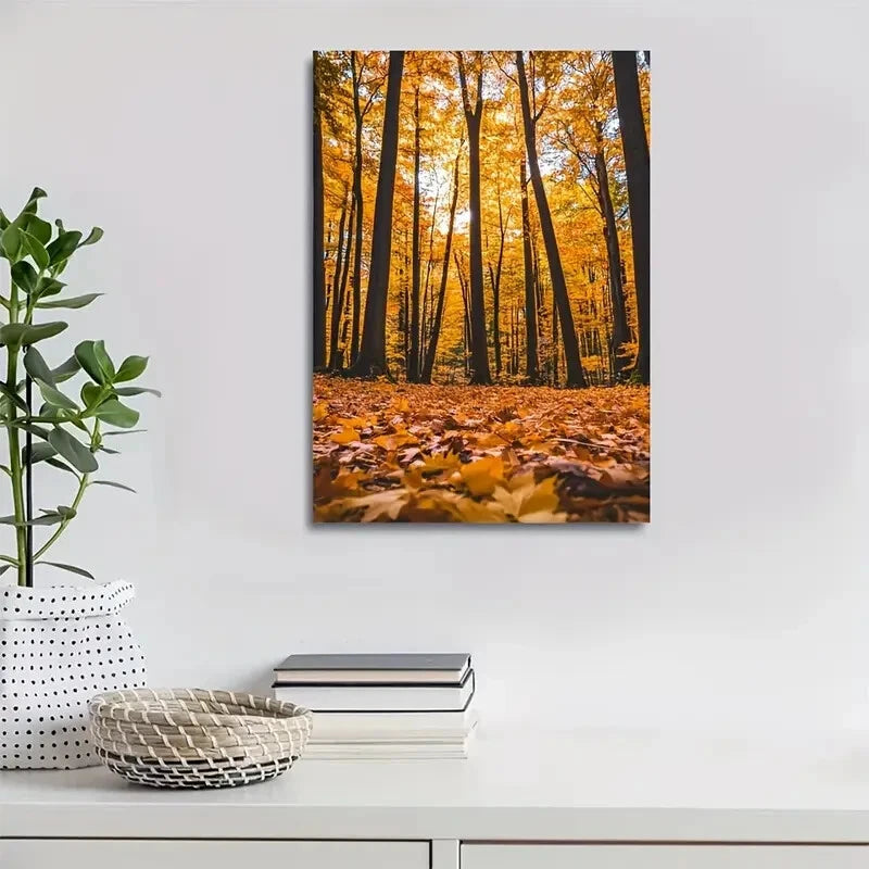Vibrant Maple Tree Forest with Autumn Foliage 40x60cm Metal Print Ready to Hang - Bella Home Decor