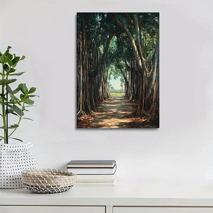 Vibrant Banyan Tree Forest Scene Painting 40x60cm Metal Print Ready to Hang - Bella Home Decor