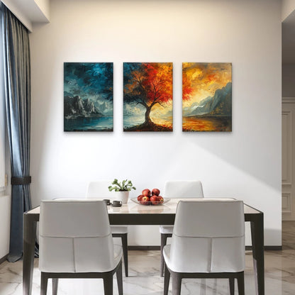 3pcs Rainbow Four Seasons Tree Wall Art Set Canvas Framed 60x90cm - High Quality Print 100% Australian Made Wall Canvas Ready to Hang