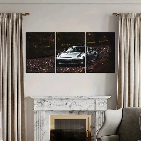 3pcs Porsche Super Car in a Forest Wall Art Canvas Unframed - High Quality Print 100% Australian Made Wall Canvas