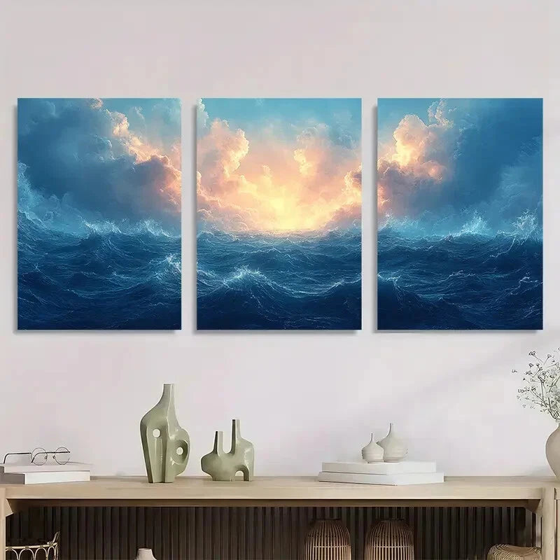 3pcs Featuring An Ocean Landscape Perfect Wall Art Set Canvas Framed 40x60cm - High Quality Print 100% Australian Made Wall Canvas Ready to Hang - Bella Home Decor