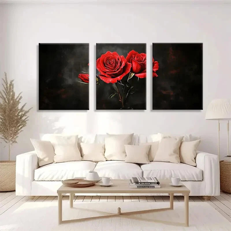 3pcs Botanical Dark Floral Red Rose Metal Print Ready to Hang Art - Bella Home Decor
