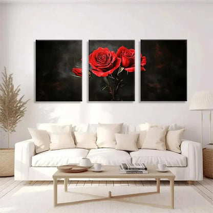 3pcs Botanical Dark Floral Red Rose Metal Print Ready to Hang Art - Bella Home Decor