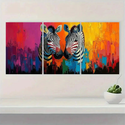 3pcs Colorful Zebra Pair Rainbow Modern Abstract Metal Print Ready to Hang Art - Bella Home Decor