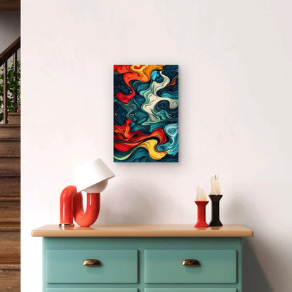 Abstract Liquid Swirl Waves Multicolored Teal 40x60cm Metal Print Ready to Hang