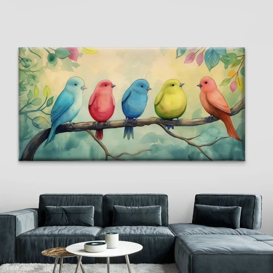 Colorful Birds on Branch Wall Art Canvas Office Home Room Framed 120x60cm