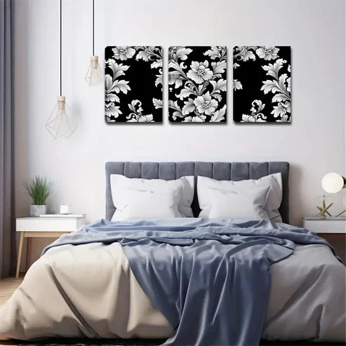 3pcs Black & White Flower Design Wall Art Canvas Unframed - High Quality Print 100% Australian Made Wall Canvas - Bella Home Decor