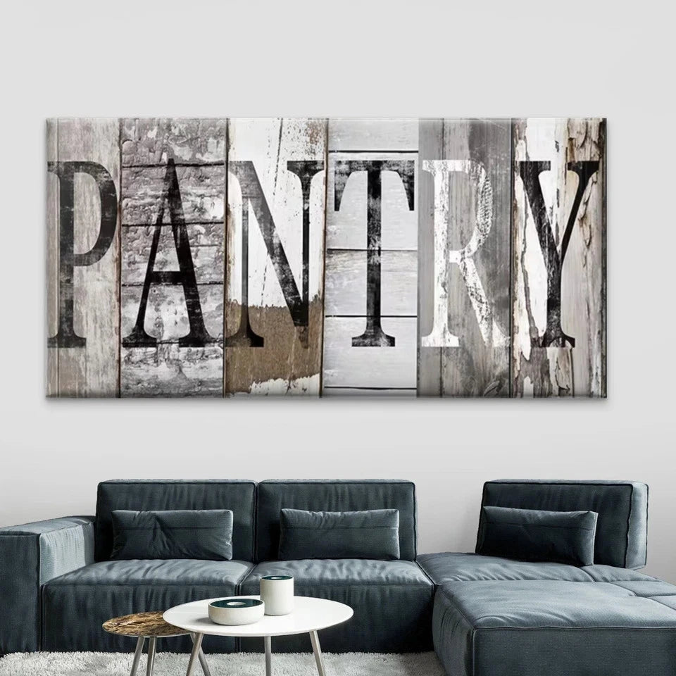 Rustic Wood Pantry Letter Wall Art Canvas Office Home Room Framed 120x60cm
