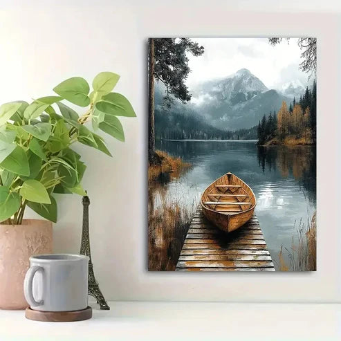 Beautiful Mountain & Forest Textured Painting 60x90cm Metal Print Ready to Hang