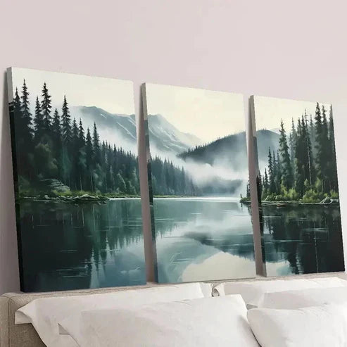 3pcs Foggy Morning Outdoor Themed Landscape Wall Art Canvas Unframed - High Quality Print 100% Australian Made Wall Canvas - Bella Home Decor