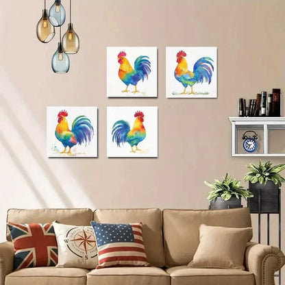 4pcs Colorful rooster Wall Art Canvas Framed