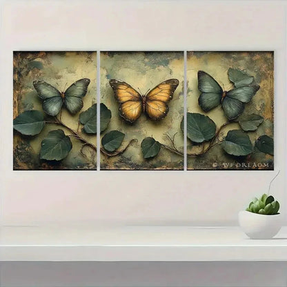 3pcs Vintage Botanical and Butterfly BG  Wall Art Set Canvas Framed 40x60cm - High Quality Print 100% Australian Made Wall Canvas Ready to Hang - Bella Home Decor