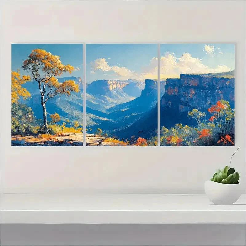 3pcs The Blue Mountains Painting Metal Print Ready to Hang Art - Bella Home Decor