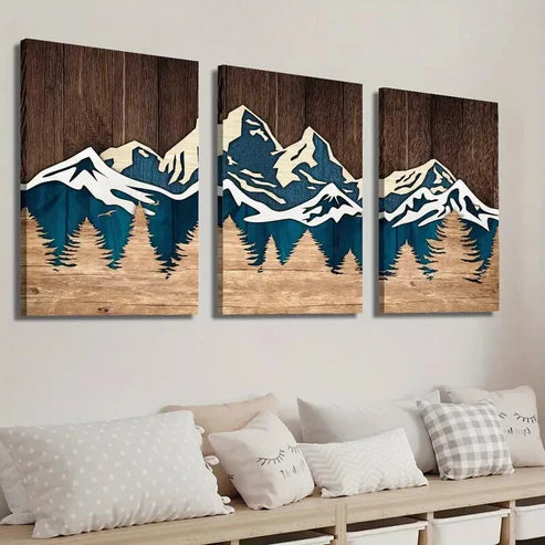 3pcs Rustic Mountain Landscape Wall Art Set Canvas Unframed - High Quality Print 100% Australian Made Wall Canvas