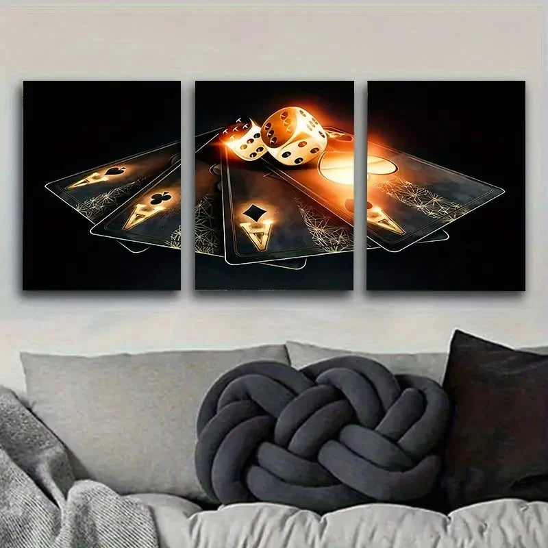 3pcs Mystical Poker Dice on Playing Cards Wall Art Set Canvas Framed 50x70cm - High Quality Print 100% Australian Made Wall Canvas Ready to Hang - Bella Home Decor