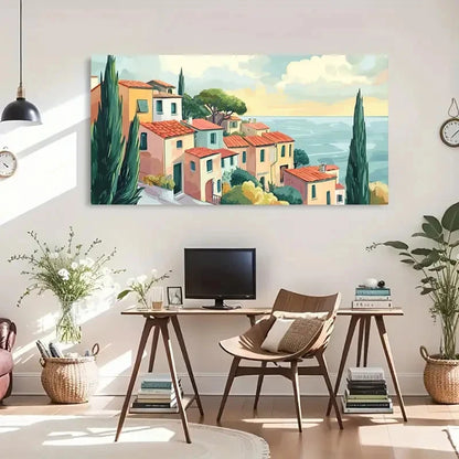 Colorful Mediterranean-Inspired Wall Art Canvas Office Home Room Framed 120x60cm - Bella Home Decor