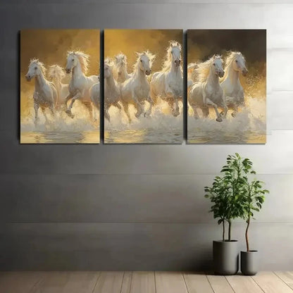 3pcs Galloping Horses Running the Sun Metal Print Ready to Hang Art - Bella Home Decor