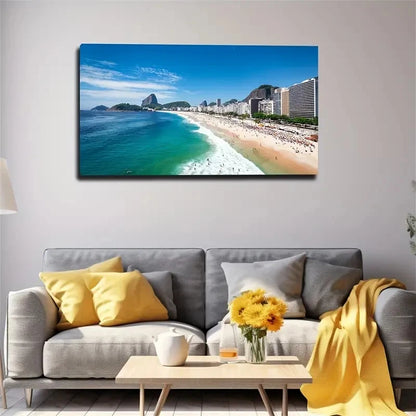 Vibrant Beach Scene Wall Art Canvas Office Home Room Framed 120x60cm