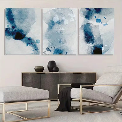 3pcs Navy & Sky Blue Abstract Paintings  Wall Art Set Canvas Framed 60x90cm - High Quality Print 100% Australian Made Wall Canvas Ready to Hang