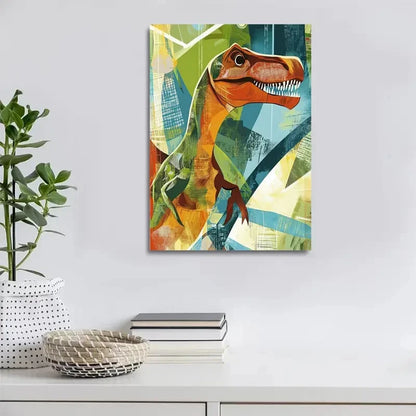 Beautiful Abstract Art Dinosaur Educational Painting 40x60cm Metal Print Ready to Hang - Bella Home Decor