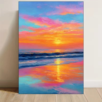 Beach Sunset Painting Metal Print Ready to Hang