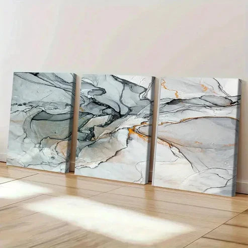 3pcs Abstract Marble Design Liquid Resin Stone Wall Art Canvas Unframed - High Quality Print 100% Australian Made Wall Canvas - Bella Home Decor