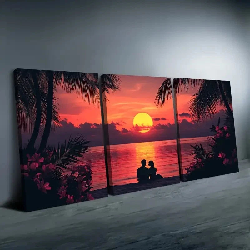 3pcs Beach Scene with Palm Trees Nature Wall Art Set Canvas Framed 50x70cm - High Quality Print 100% Australian Made Wall Canvas Ready to Hang - Bella Home Decor