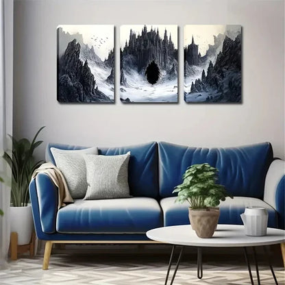 3pcs Gothic Castle & Flying Birds Landscape Wall Art Set Canvas Unframed - High Quality Print 100% Australian Made Wall Canvas - Bella Home Decor