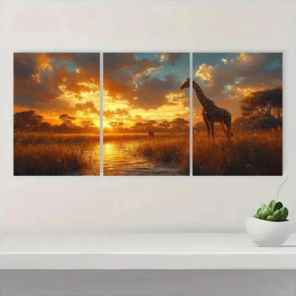 3pcs Afternoon In Africa Fine Animal Art S    Wall Art Set Canvas Framed 60x90cm - High Quality Print 100% Australian Made Wall Canvas Ready to Hang - Bella Home Decor