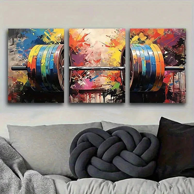3pcs Colorful Weightlifting Wall Art Set Canvas Framed 50x70cm - High Quality Print 100% Australian Made Wall Canvas Ready to Hang - Bella Home Decor