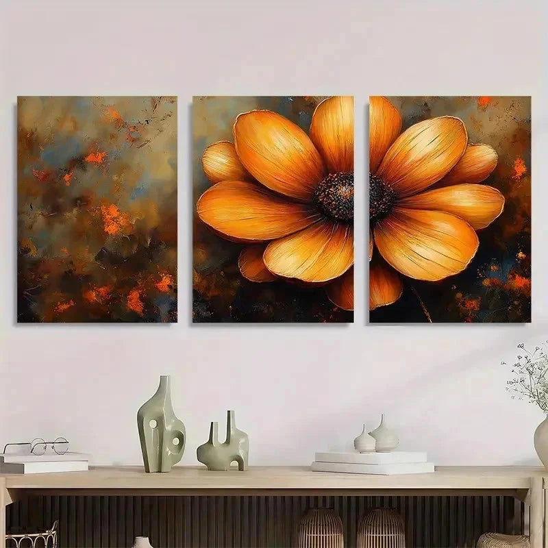 3pcs Chocolate Cosmo Flower Abstract Perfect Wall Art Set Canvas Framed 50x70cm - High Quality Print 100% Australian Made Wall Canvas Ready to Hang - Bella Home Decor