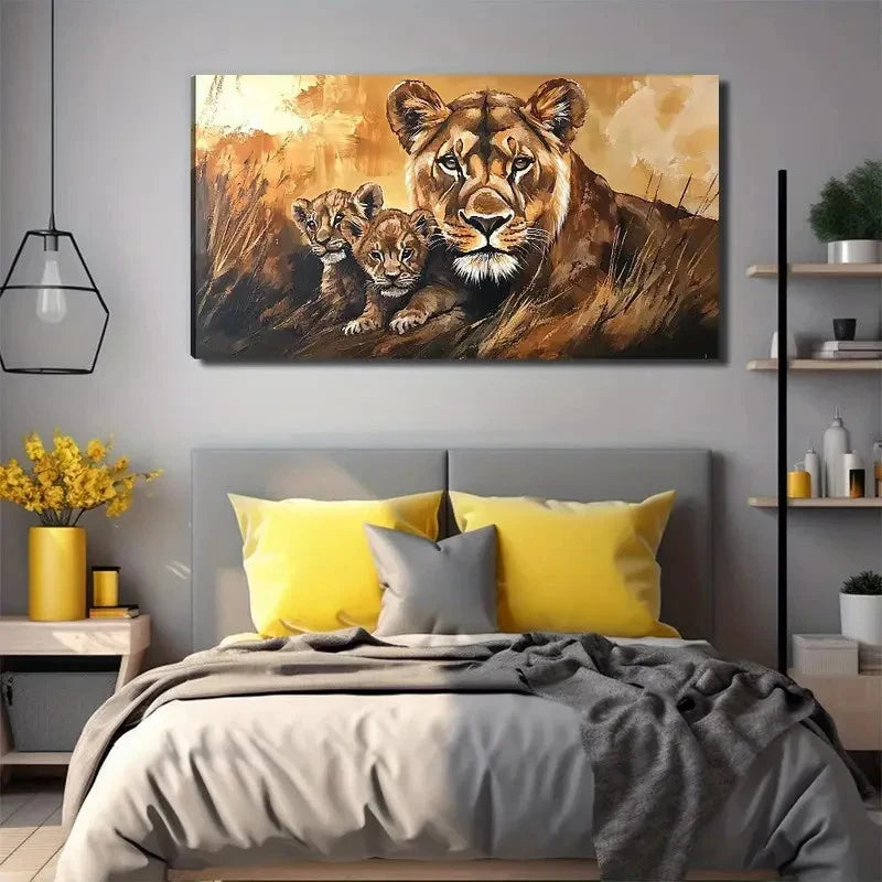 Lion Mother And Little Lion Wall Art Canvas Office Home Room Framed 120x60cm