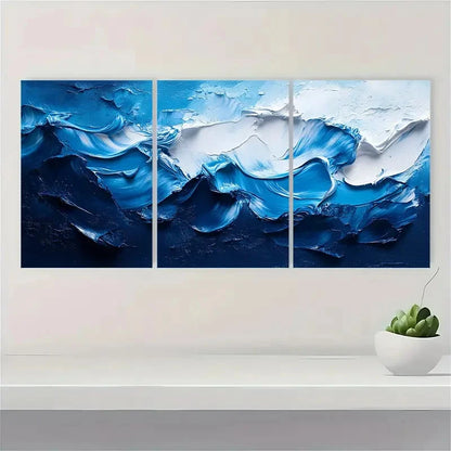 3pcs  Texture Painting Blue Abstract  RT   Wall Art Set Canvas Framed 60x90cm - High Quality Print 100% Australian Made Wall Canvas Ready to Hang - Bella Home Decor