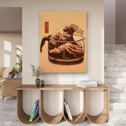 Coffee Wave Artwork 60x90cm Metal Print Ready to Hang - Bella Home Decor