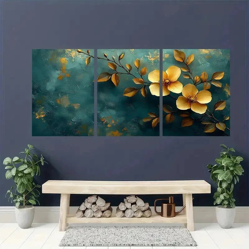 3pcs Vintage Green Botanical Floral Perfect Wall Art Set Canvas Framed 60x90cm - High Quality Print 100% Australian Made Wall Canvas Ready to Hang - Bella Home Decor