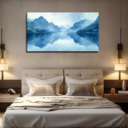 Blue Mountain And Lake Lands Wall Art Canvas Office Home Room Framed 120x60cm