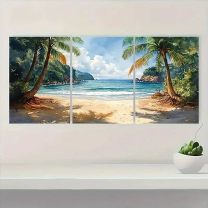 3pcs Minas Beach Painting Costa Rica EW Wall Art Set Canvas Unframed - High Quality Print 100% Australian Made Wall Canvas - Bella Home Decor