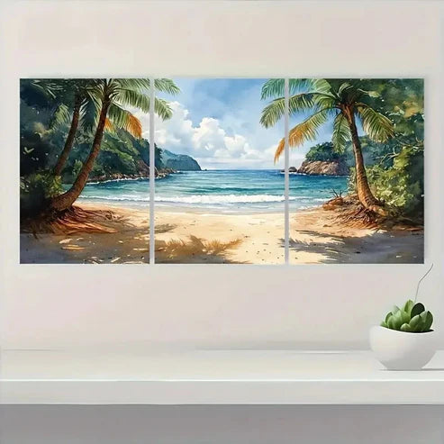 3pcs Minas Beach Painting Costa Rica EW Wall Art Set Canvas Unframed - High Quality Print 100% Australian Made Wall Canvas