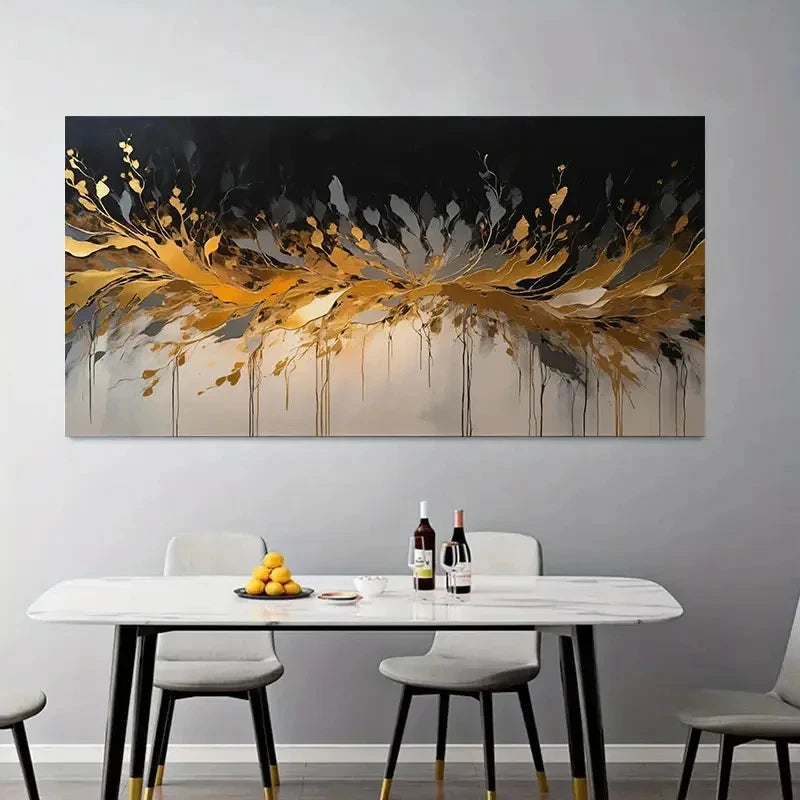 Vibrant Golden White & Black Wall Art Canvas Office Home Room Framed 120x60cm