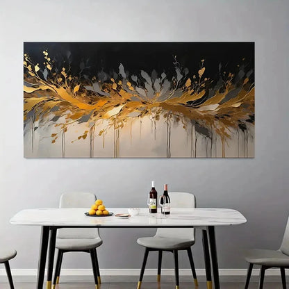 Vibrant Golden White & Black Wall Art Canvas Office Home Room Framed 120x60cm