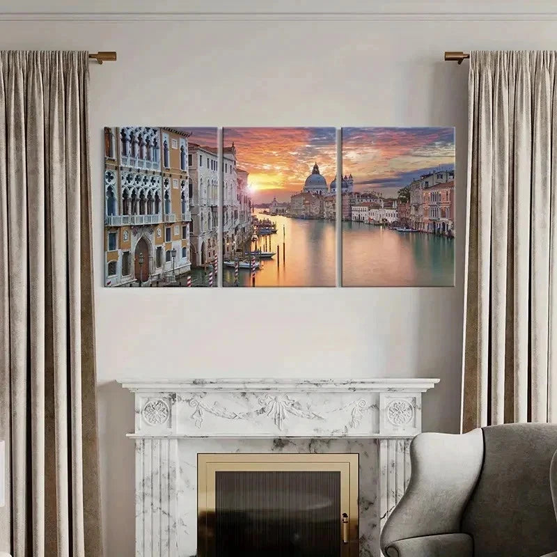 3pcs City Landscape Water City Venice Wall Art Set Canvas Framed 60x90cm - High Quality Print 100% Australian Made Wall Canvas Ready to Hang - Bella Home Decor
