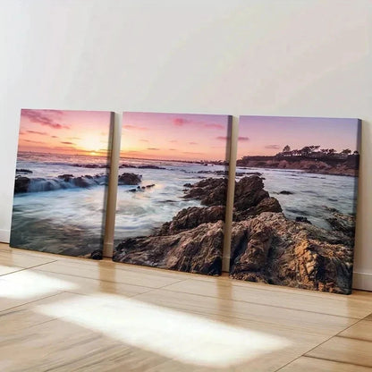 3pcs Vibrant Sunset Seaside Landscape Wall Art Set Canvas Framed 60x90cm - High Quality Print 100% Australian Made Wall Canvas Ready to Hang