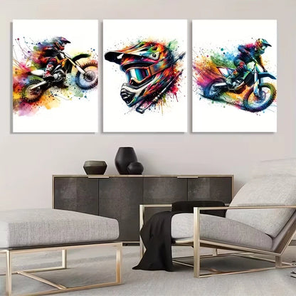 3pcs Watercolor Motocross Decor       Wall Art Set Canvas Framed 60x90cm - High Quality Print 100% Australian Made Wall Canvas Ready to Hang - Bella Home Decor
