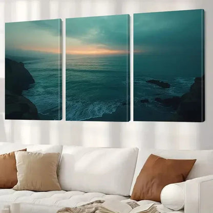 3pcs Decorative Seascape Sunrise Cliffs Canvas Unframed - High Quality Print 100% Australian Made Wall Canvas - Bella Home Decor