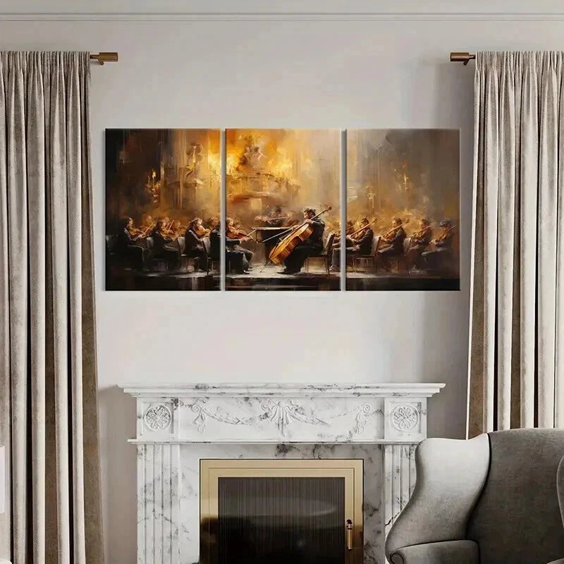 3pcs Symphony Orchestra Performance Wall Art Set Canvas Framed 50x70cm - High Quality Print 100% Australian Made Wall Canvas Ready to Hang - Bella Home Decor