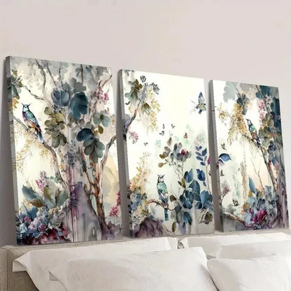 3pcs Modern Landscape with Trees Flowers Birds Wall Art Canvas Unframed – High Quality Print 100% Australian Made Wall Canvas