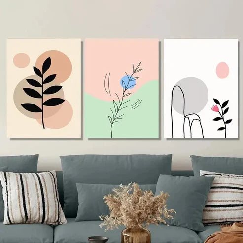 3pcs Modern Abstract Botanical Illustrations Wall Art Set Canvas Unframed - High Quality Print 100% Australian Made Wall Canvas